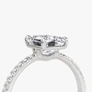 Emerald Cut - Pave Band - Classic Engagement Ring- 14 K Gold